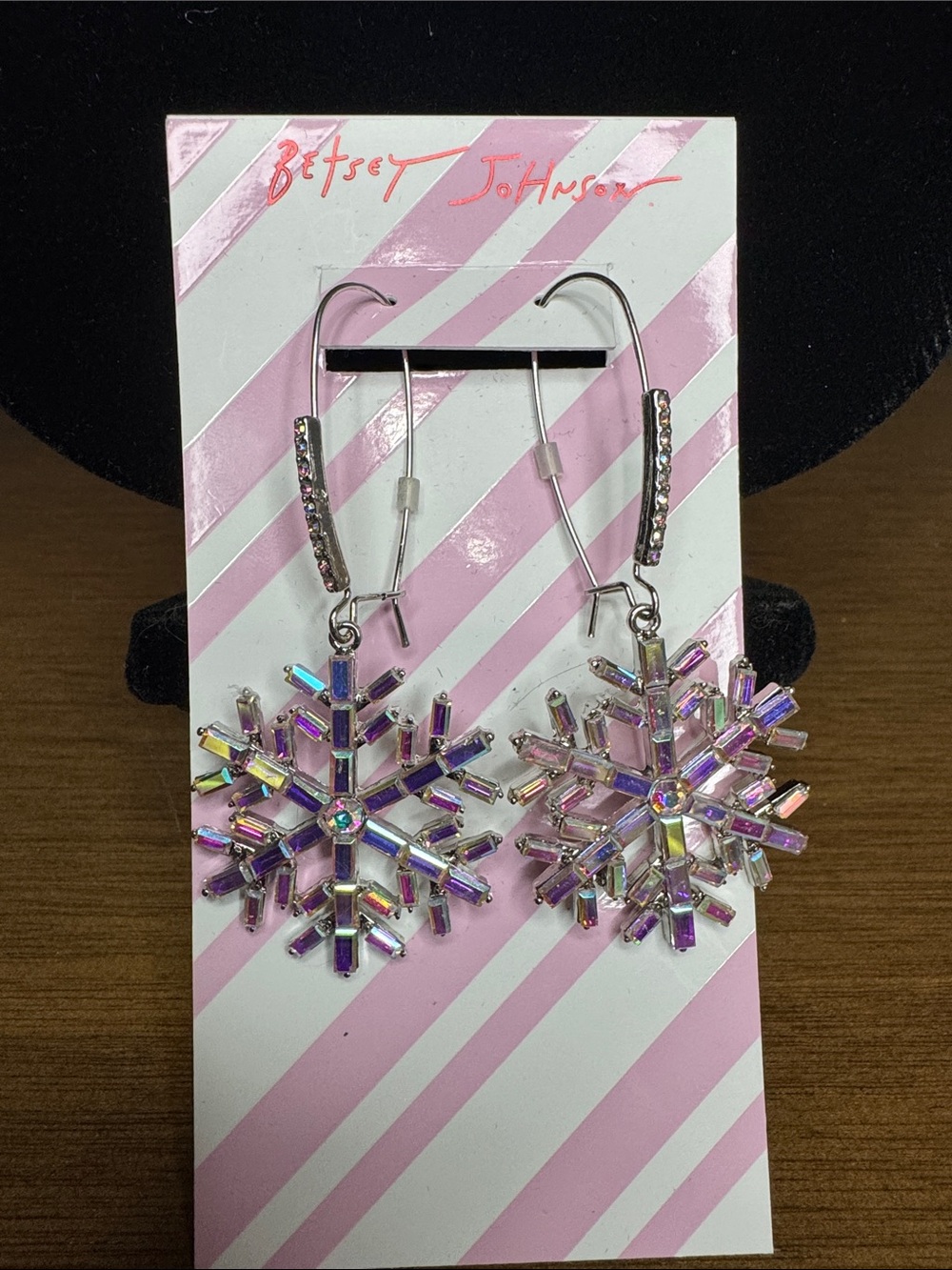 Betsey Johnson Iridescent Pink Snowflake Drop Earrings